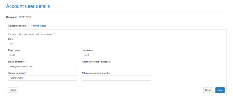 Account user details page
