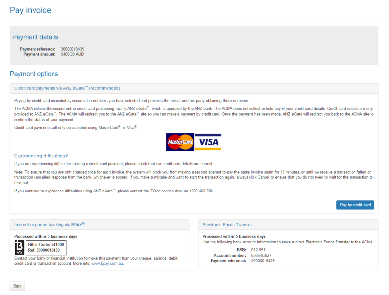 Pay invoice page
