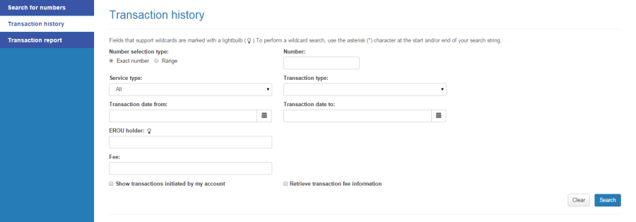 Transaction history page