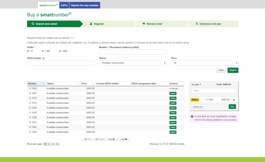 Buy and register cart